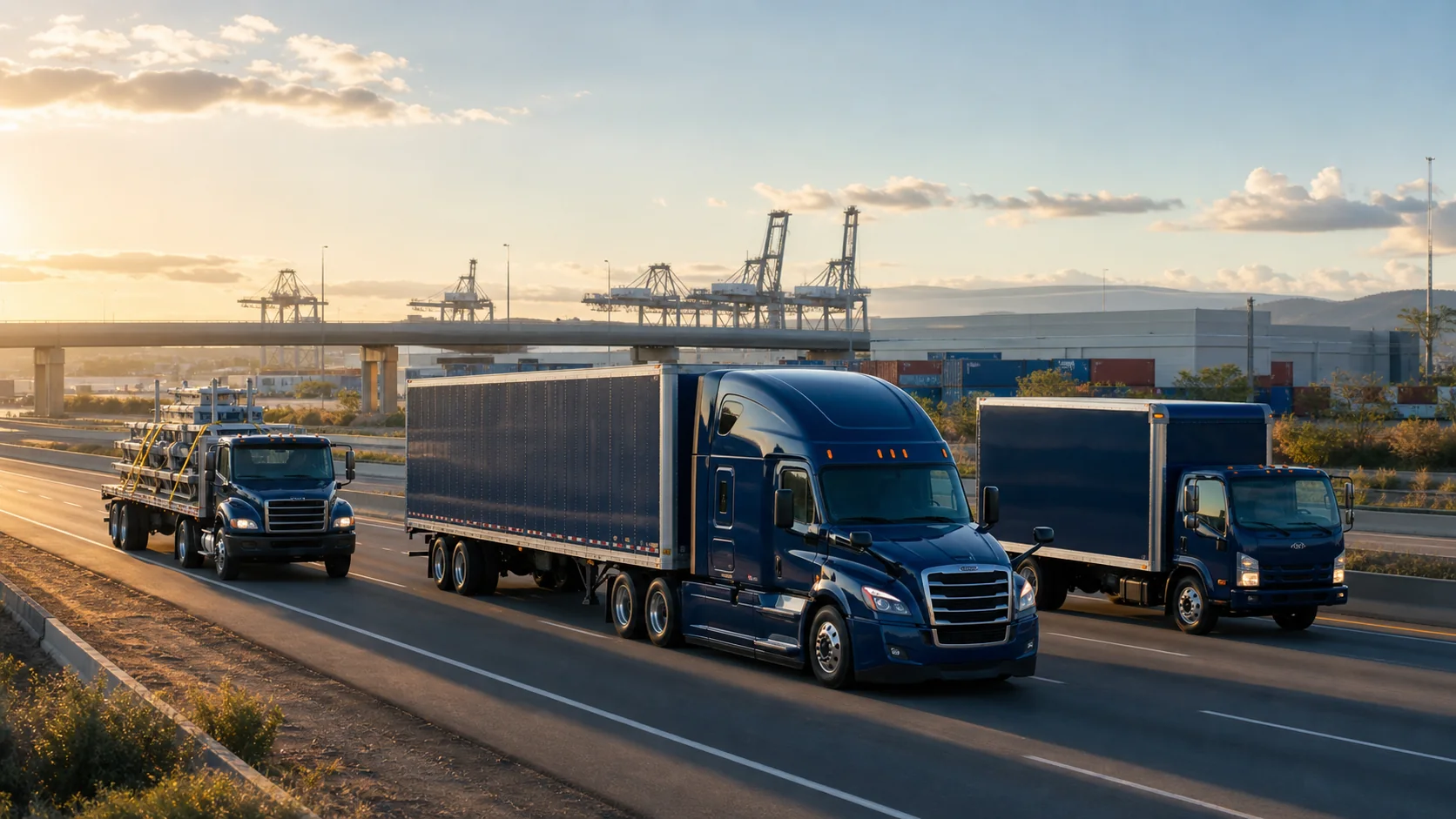 Blue semi truck on the highway