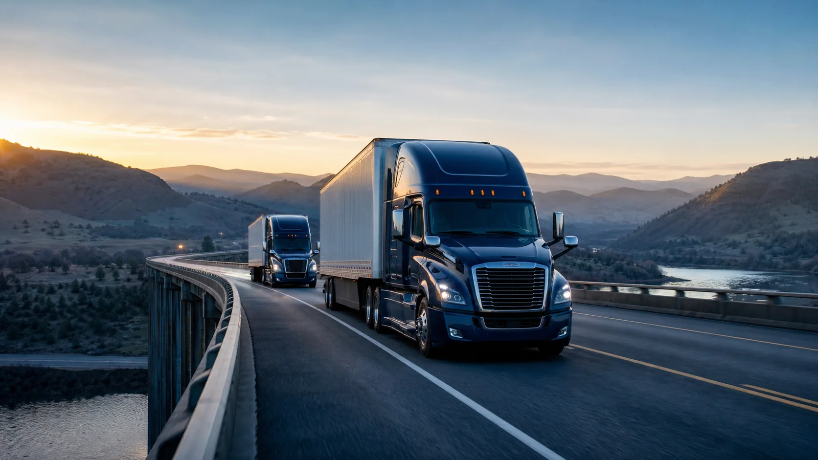 Blue semi truck on the highway